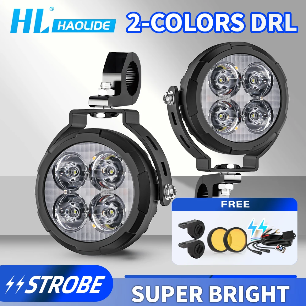 

HAOLIDE LED Motorcycle Fog Lights with Strobe Modes Motorcycle Auxiliary Light for BMW R1200GS F800GS F700GS F650 K1600 12V 24V