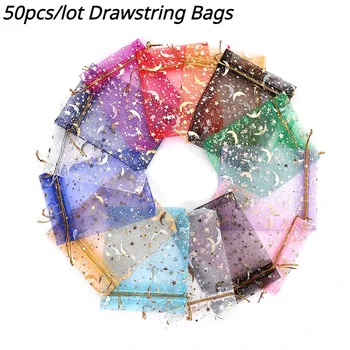 Sacs cadeaux à cordon, 50 pièces, petit sac en Organza pour bijoux, pochettes d'emballage de bonbons, paquet de cadeaux de mariage, fournitures de fête