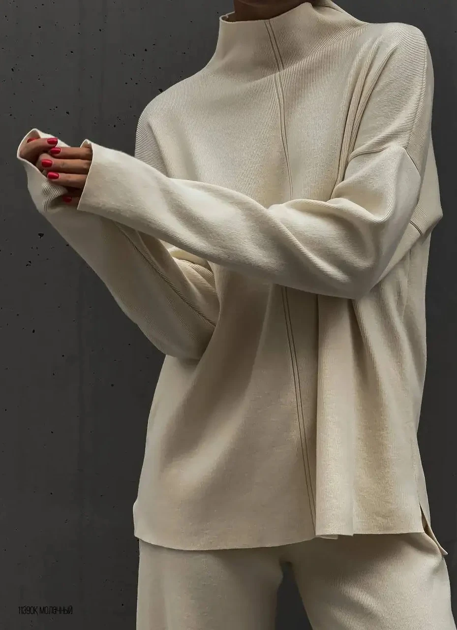 

Осенне-зимний свободный повседневный свитер с длинными рукавами и разрезом