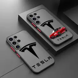 Matte Phone Cover for Samsung S23 Ultra S22 S21 S20 FE S10 S9 Galaxy Note 20 10 Case T-Tesla Car Logo