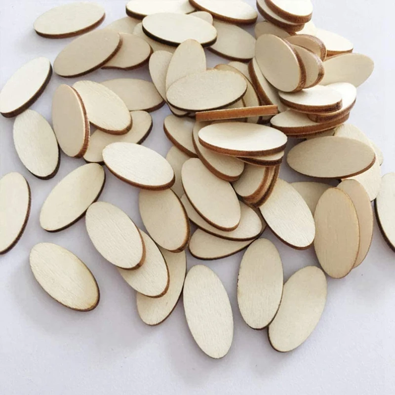 200Pcs Wooden Oval Slices ,Unfinished Wooden Slice For DIY Craft Paint Christmas Decor Centerpiece Gift Tag