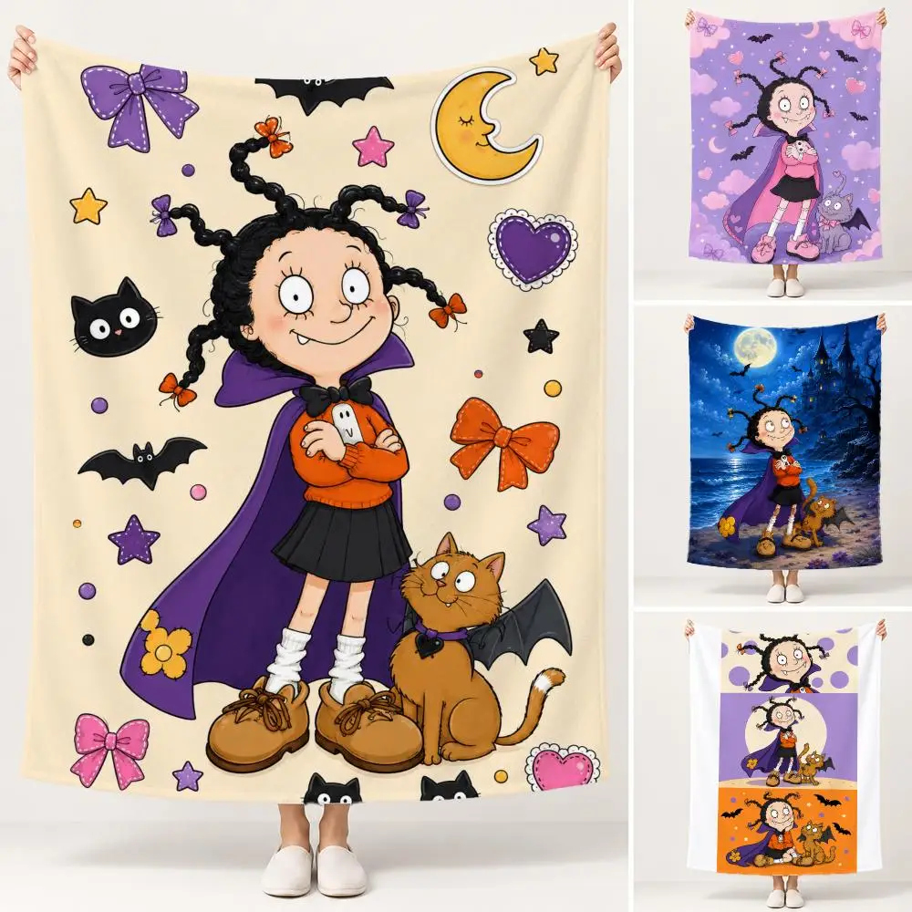 Fantasy Cartoon Mona the Vampire Throw Portable Warm Flannel Throw Blanket for Travel Office Outdoor, Soft Bedspread Gift