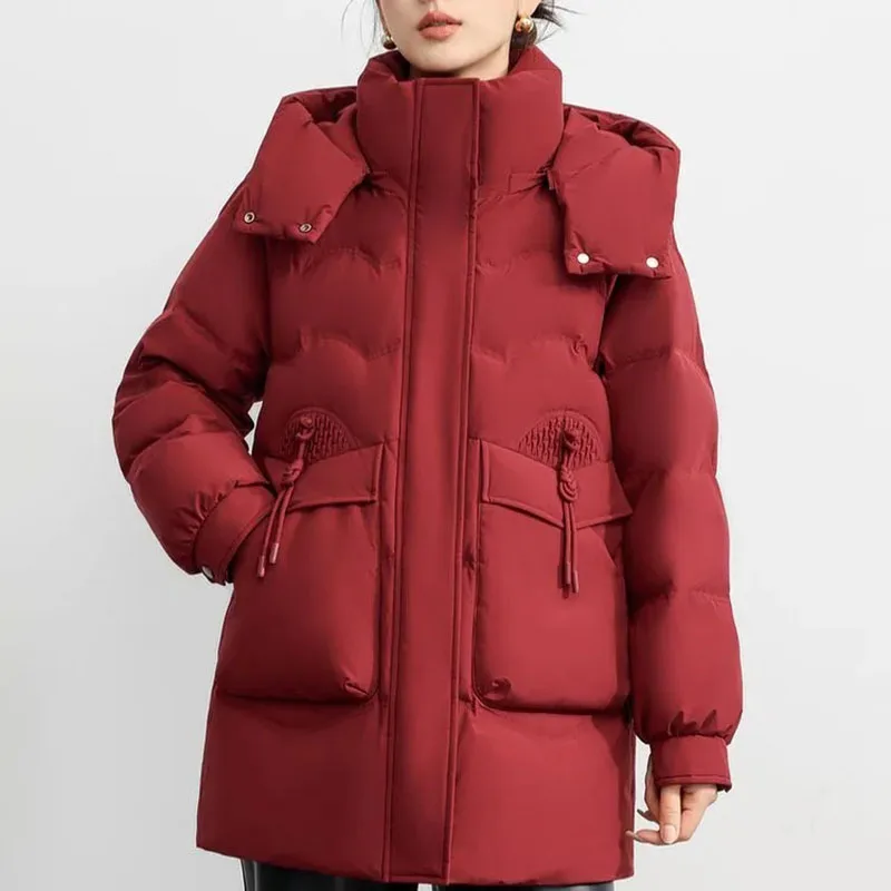 Novo high-end das mulheres para baixo casaco de algodão 2025 inverno engrossar quente acolchoado jaqueta feminina destacável com capuz parker casaco grande bolso