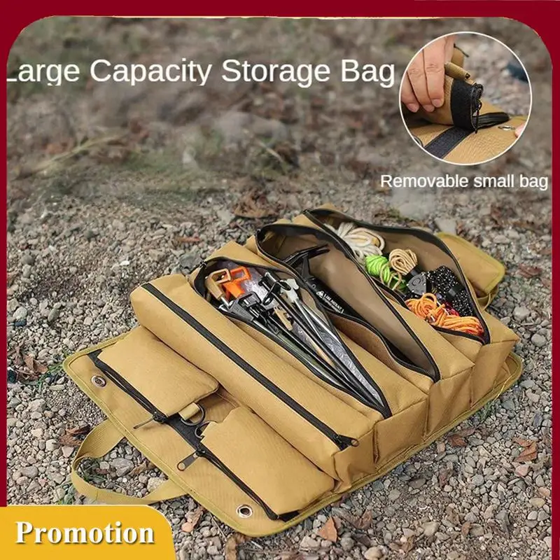 

1 PCS Camping Storage Bag Hiking Travel Storage Pouches Khaki Multifunctional Outdoor Roll Up Tent Peg Carrier Pack Storage Bag