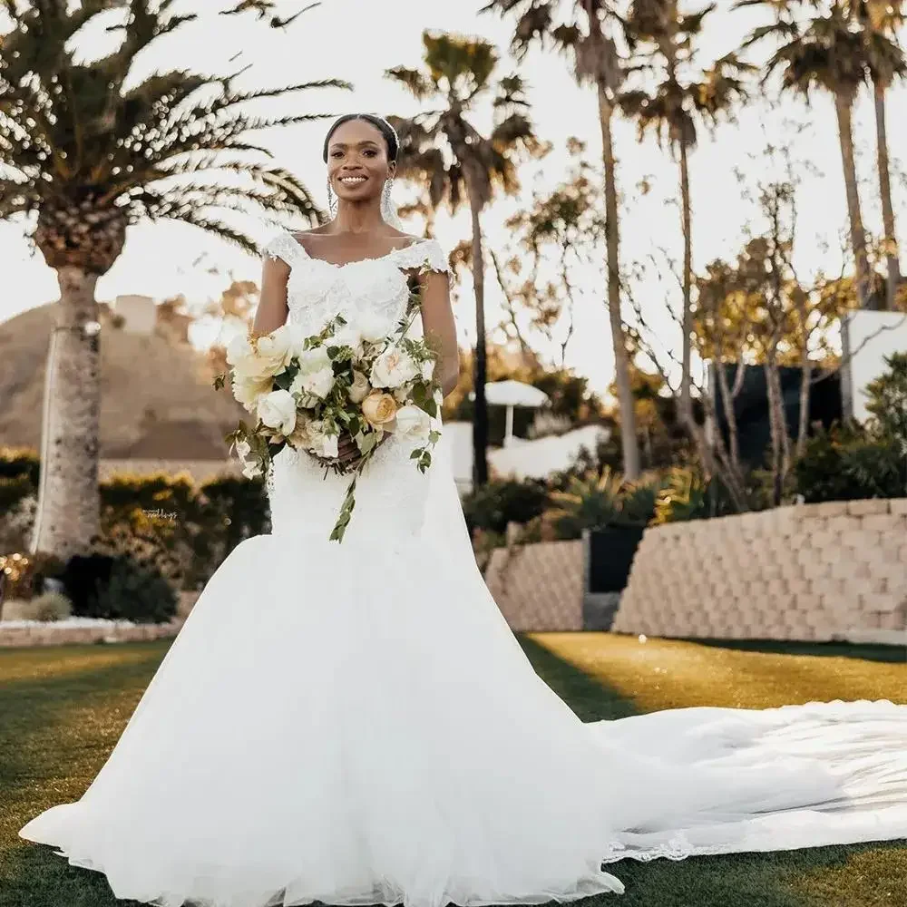 Robe de Mariée Sirène Africaine en Dentelle, Personnalisée, avec Appliques, Dos aux, pour Patients sur la Plage, 2024