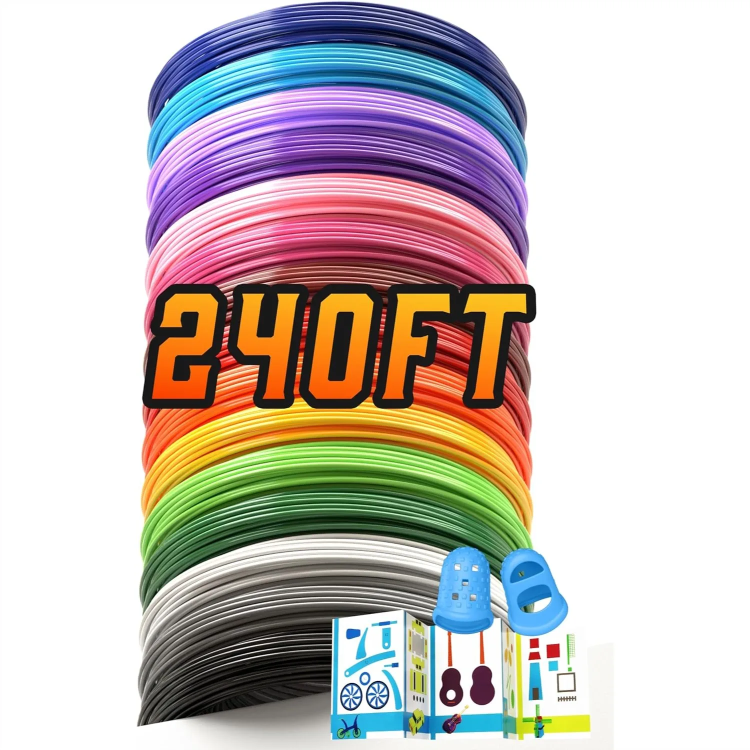 

1.75mm 3D Pen Filament Refills, 15 Colors 240ft, PLA Material for Smooth Drawing, with 2 Finger Caps & Stencil