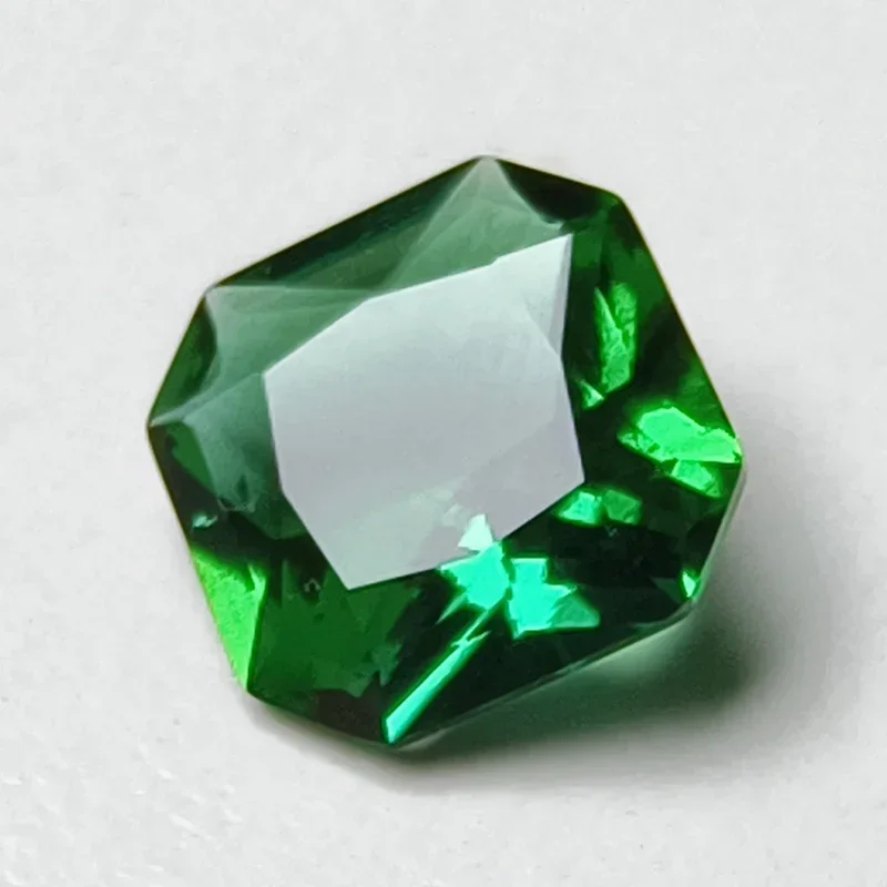 Lab Grown Zambian Emeralds Hydrothermal Hand Cutting Square No Corners with Cracks Inclusions Inside Selectable AGL Certificate