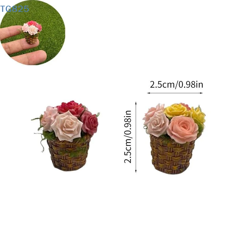 Mini Potted Flowers  Simulation Mini Flower Pot Basket Cute Artificial Plants for Dollhouse Decoration