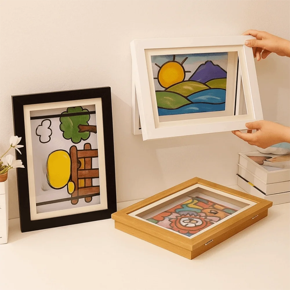 A4/A3 Magnetic Flip Photo Frame Front Opening Elastic Straps Flip Art Photo Frame Changeable Photo Storage Frame Wall Decoration