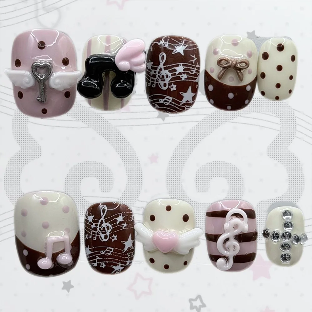 Cartoon Niedlicher Rosa Hase Dessert Liebesbär Ellipsen-Nagelkunst 3D Stern Schmetterling Knoten Flügel Punkt-Muster Künstliche Nägel Geburtstagsgeschenk – Detail 11