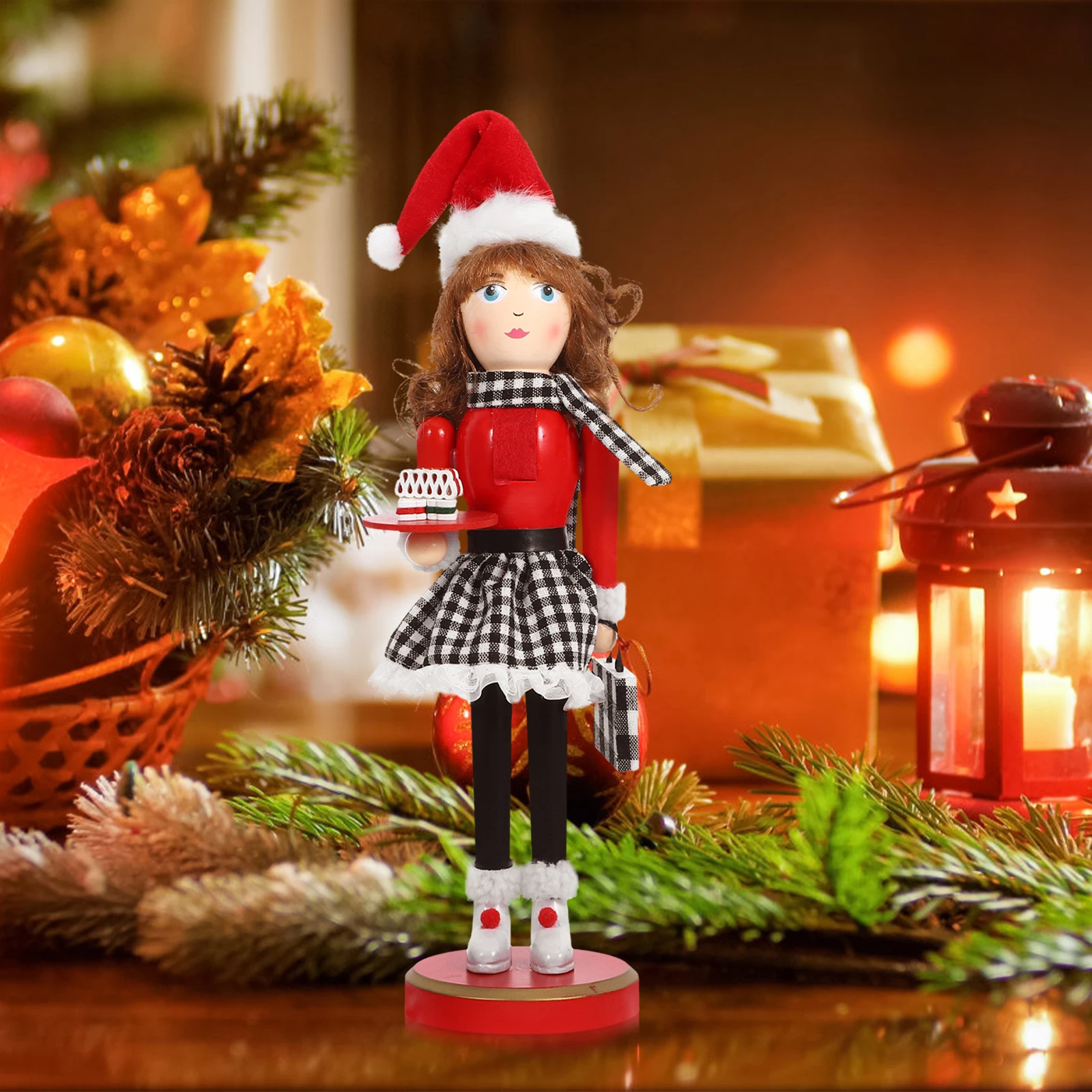 

Wooden Nutcracker Decor Lady Holding Dessert Classic Xmas Ornament for Holiday Decoration Xmas Nutcrackers Nutcracker Decor