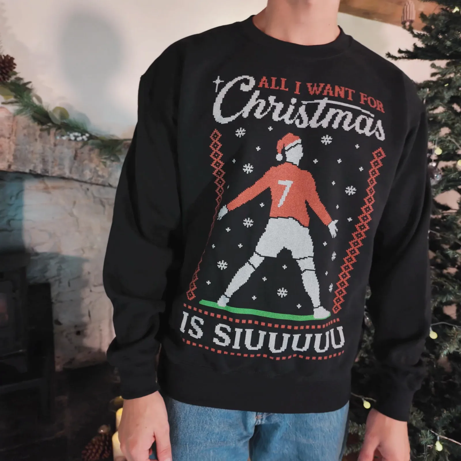 كل ما أريده عيد الميلاد هو Siu البلوز البلوز عيد الميلاد رونالدو البرتغال Siuuu Siuu موضة مضحك قميص كرة القدم #2