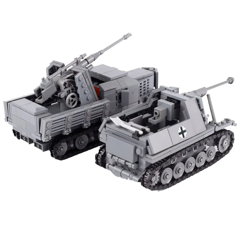 WW2 Military Tank Building Blocks B16 Tracked Light Armored Vehicle Artillery Car Set MOC Assembly Toys for Boys