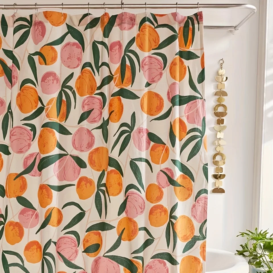 Decorate your bathroom with this vibrant orange apple shower curtain with hooks!