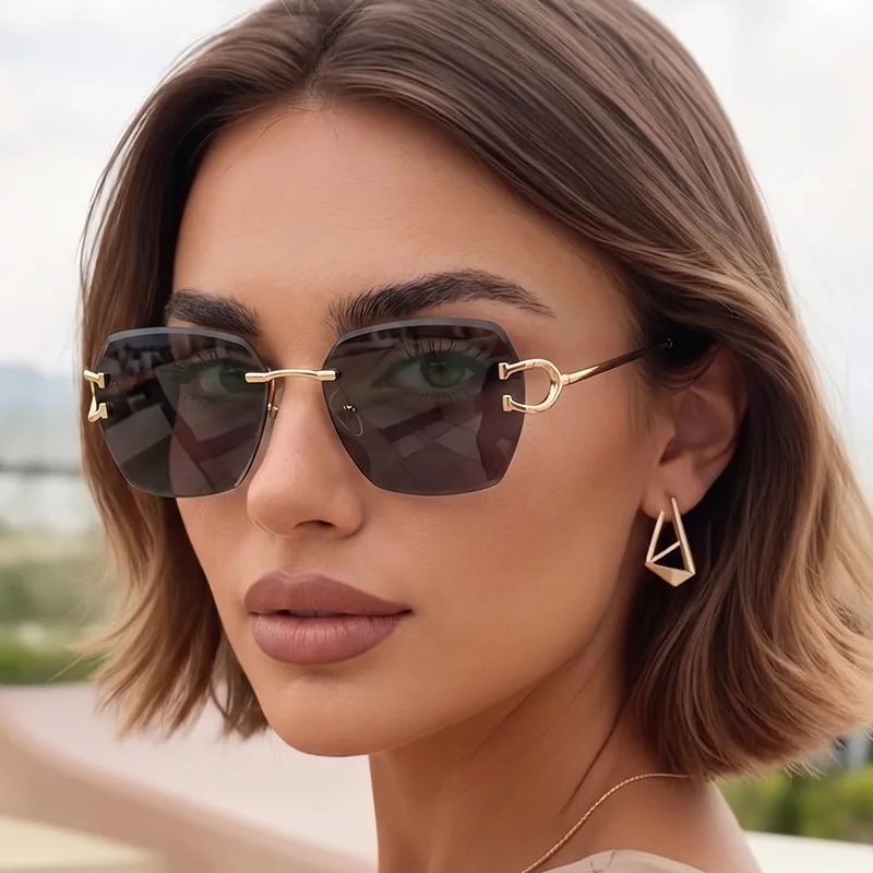 American Retro Frameless Irregular Sunglasses Women's Light Luxury High-Level Sense Metal Personalized Thin Leg Sunglasses