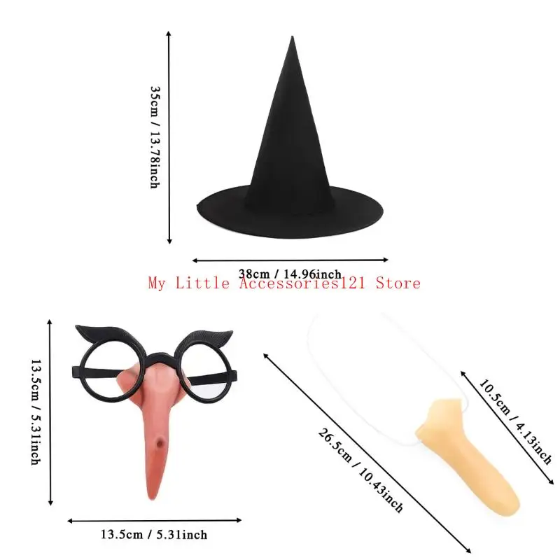 Okulary czarownicy z nosem dorosły Halloween Costume dla kobiet Halloween