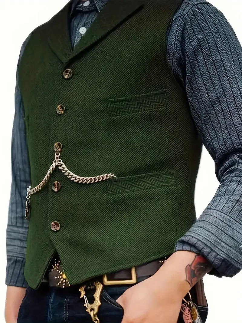 

Classic Men's Vest Wedding Wool Tweed Business Waistcoat Jacket Casual Slim Fit Steampunk Vests For Groosmen Man Wedding