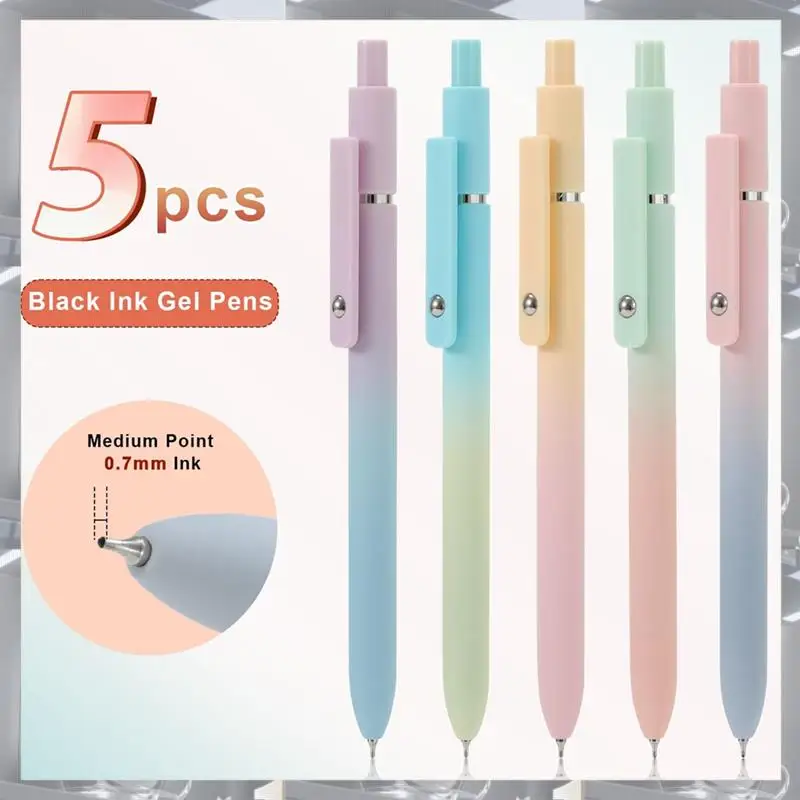 Venda quente-5 pçs canetas de gel ponto médio 0.7mm caneta canetas de tinta preta estética escola material de escritório canetas bonitos, 5 pçs canetas de gel médio