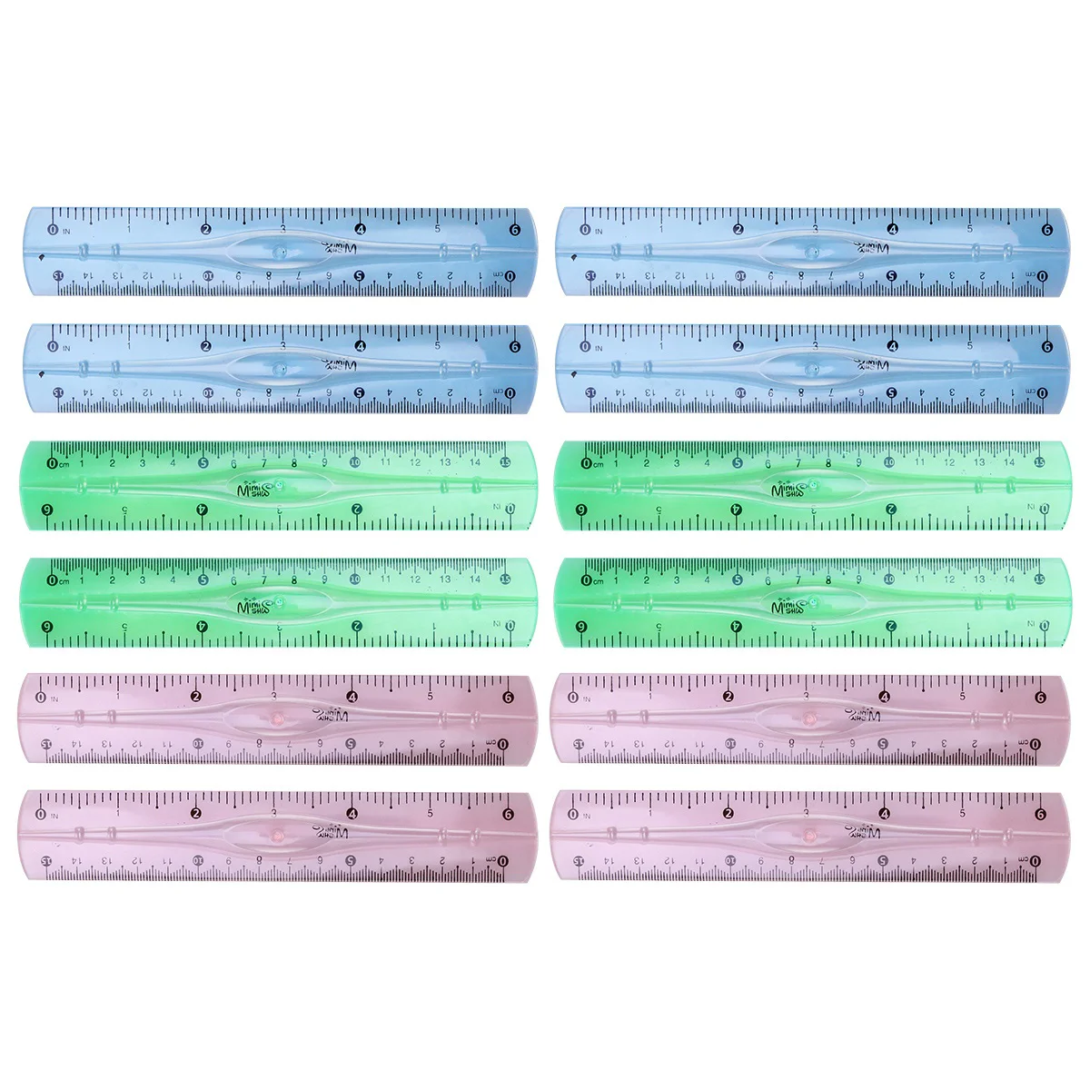 12 Pcs Plastic Transparent Rulers School Students Stationery Office Measuring Ruler 15CM (Random Color)