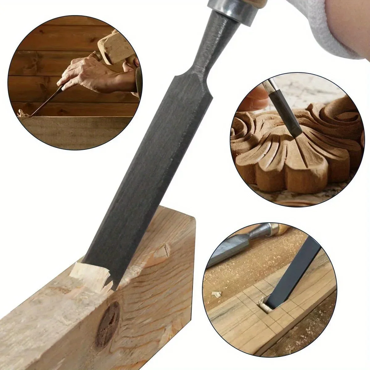 Professionelles Holzschnitzmeißel-Set aus Kohlenstoffstahl 8/12/16/20 mm für Holzbearbeitungshandwerk mit bequemem ergonomischem Griff – Detail 3