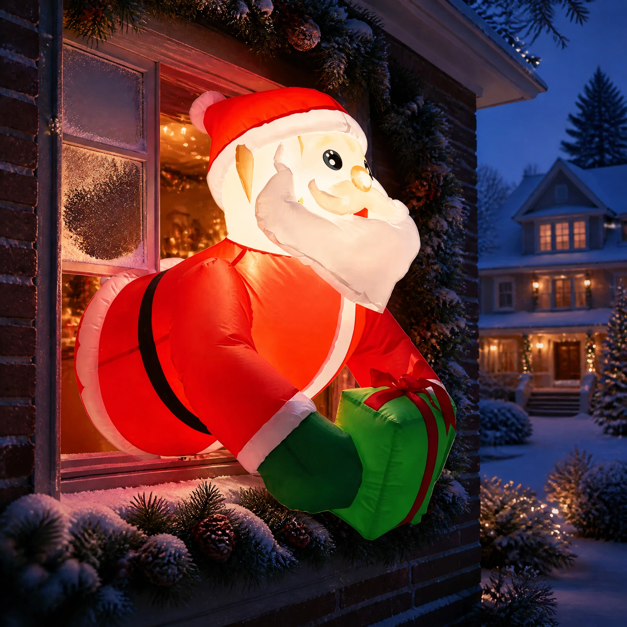 3FT Christmas Inflatable Santa Claus Climbing Out Window, Indoor Outdoor Window Yard Garden Christmas Holiday Party Decoration
