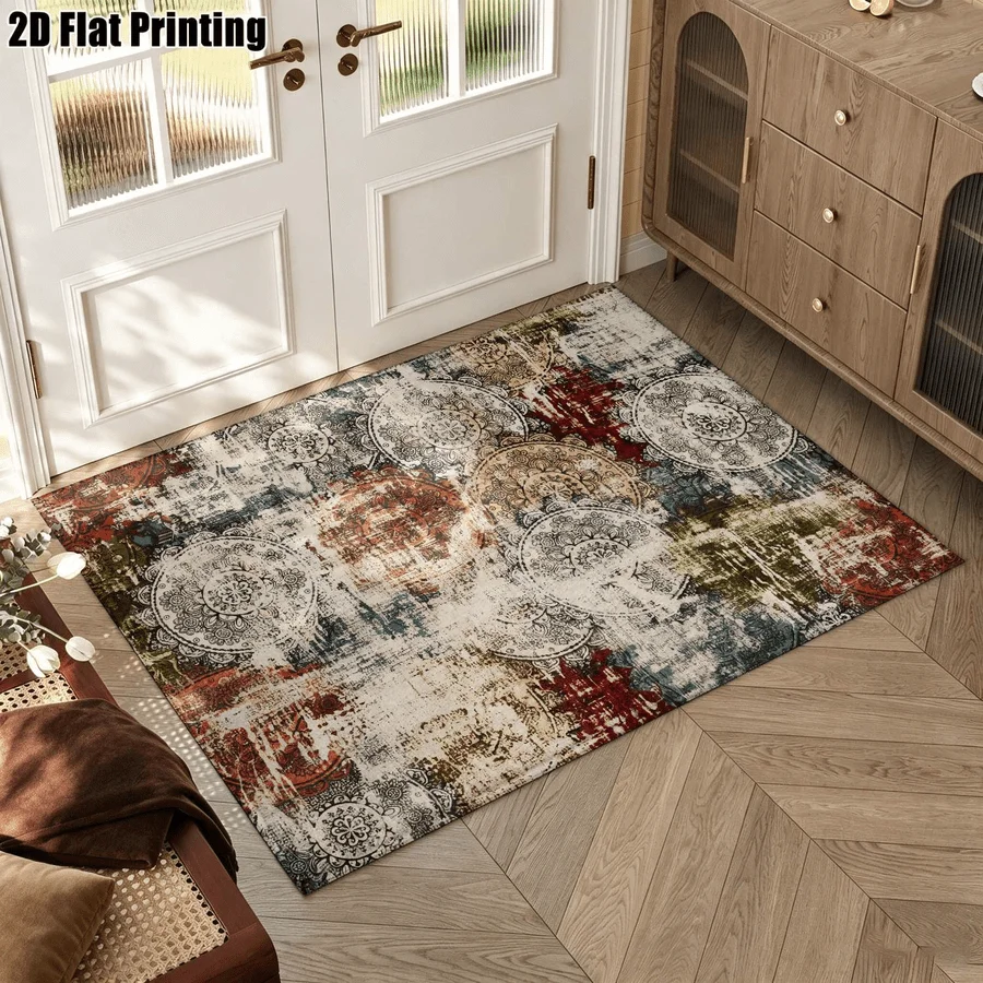1Pc Retro Bohemian Pattern Carpet, Machine Washable, Personalized Decoration, Essential for Ins Style Home, Suitable for Living Room, Bedroom, Entryway, Office, Corridor and Other Areas