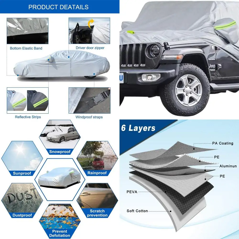

Universal Waterproof SUV Car Cover, 6 Layers Protection for Wrangler, Commander, Outback, SRX, 181-190 Outdoor UV Dust Shield