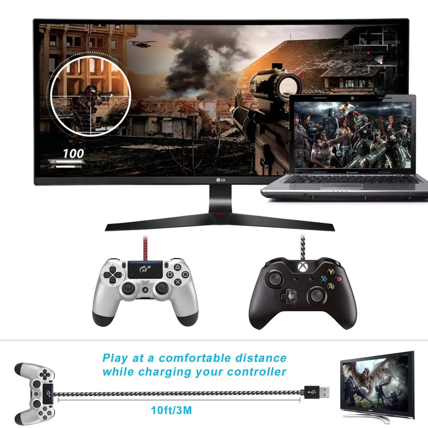 3-метровый кабель Micro USB для контроллера PS4 и Xbox One, зарядный кабель, высокоскоростной кабель для синхронизации данных 2.0 для зарядного устройства для телефона Type-c