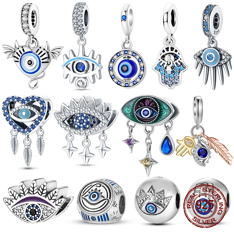 

925 Sterling Silver Demon Eye Palm Dream Catcher Beads Pendant Charms Fit Original Pandora Bracelets Women DIY Jewelry Gift