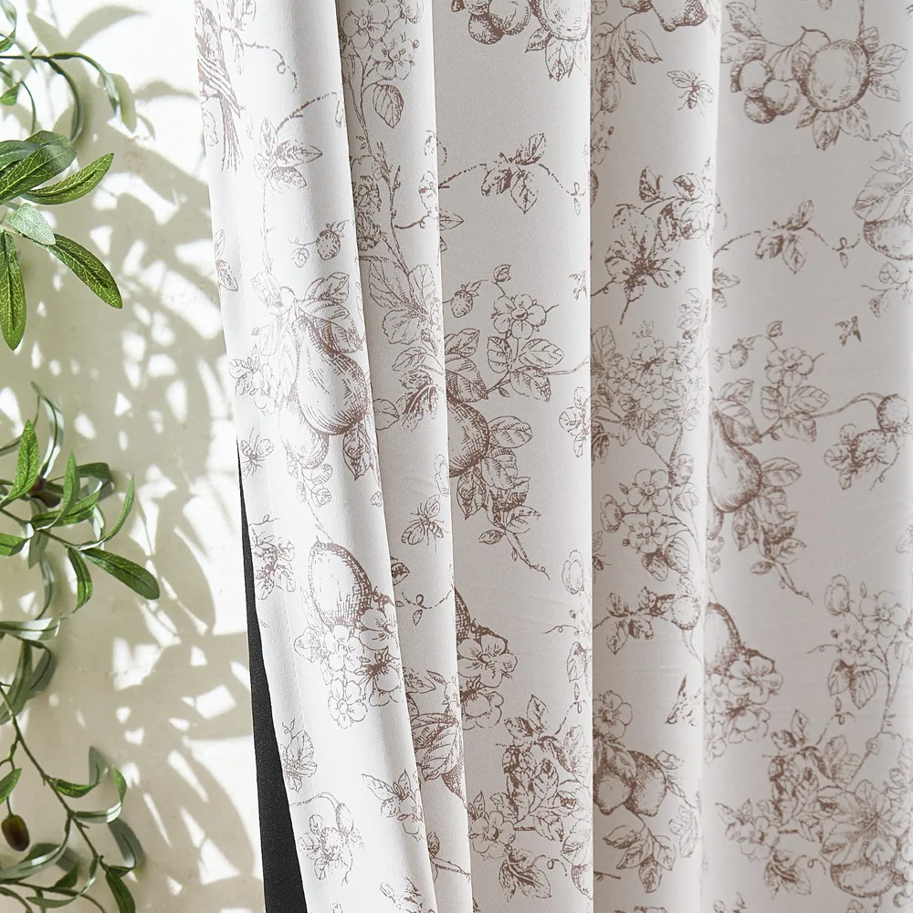 JINCHAN 1PCS 100% Blackout Curtains For Living Dinding Room Bedroom Korean Floral Printed Window Curtain Rod Pocket Drapes