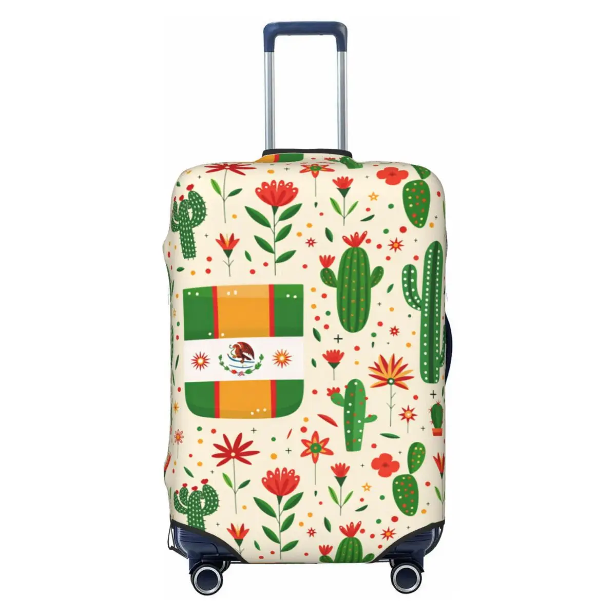 Mexican Flag & Cactus Fiesta Print Travel Luggage Cover Dust Proof Suitcase Cover Protector Fit 18-32 Inch