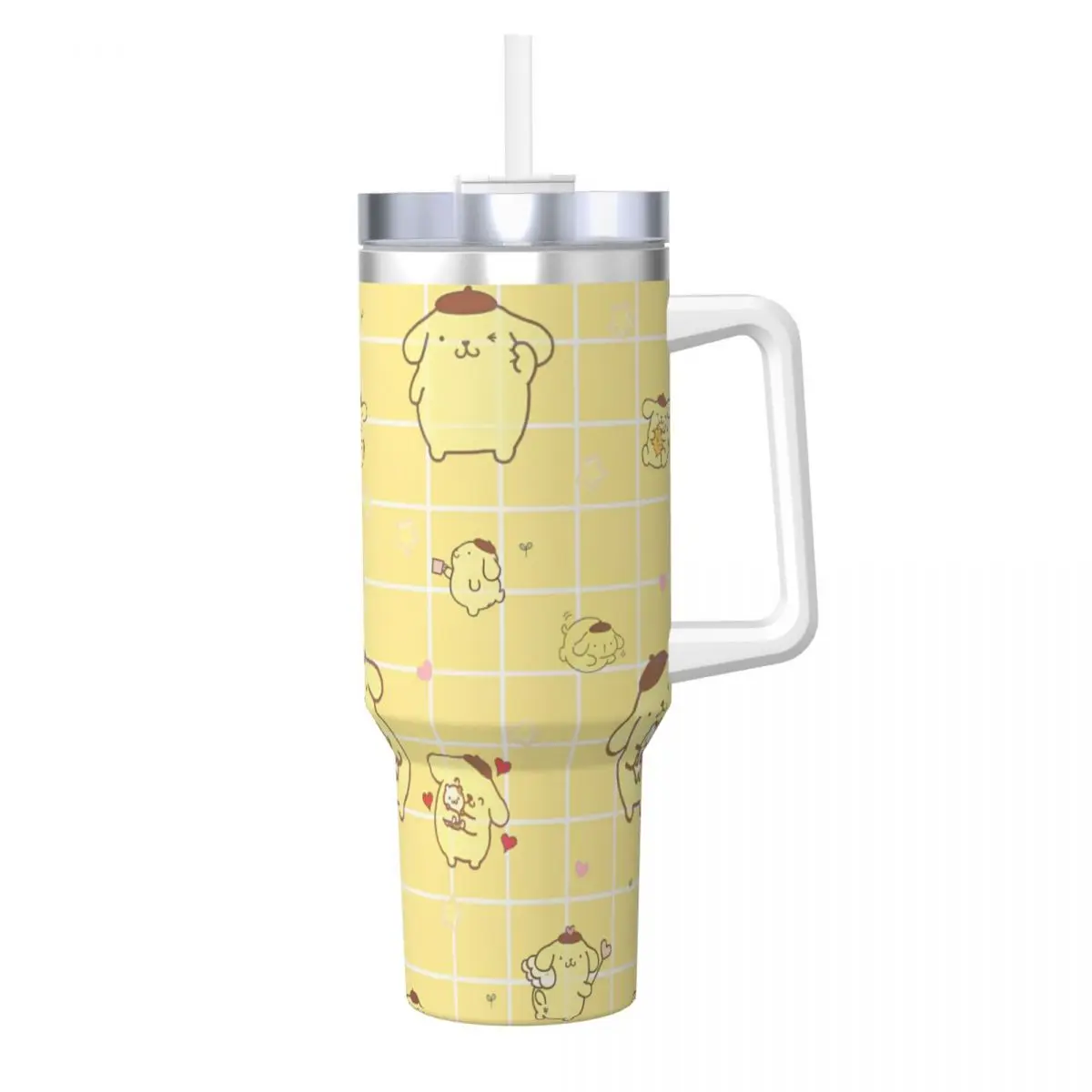 Sanrio Pom Pom Purin Stainless Steel Tumbler Car Mugs With Straws Beach Cold Water Bottle Portable Large Capacity Thermal Cups