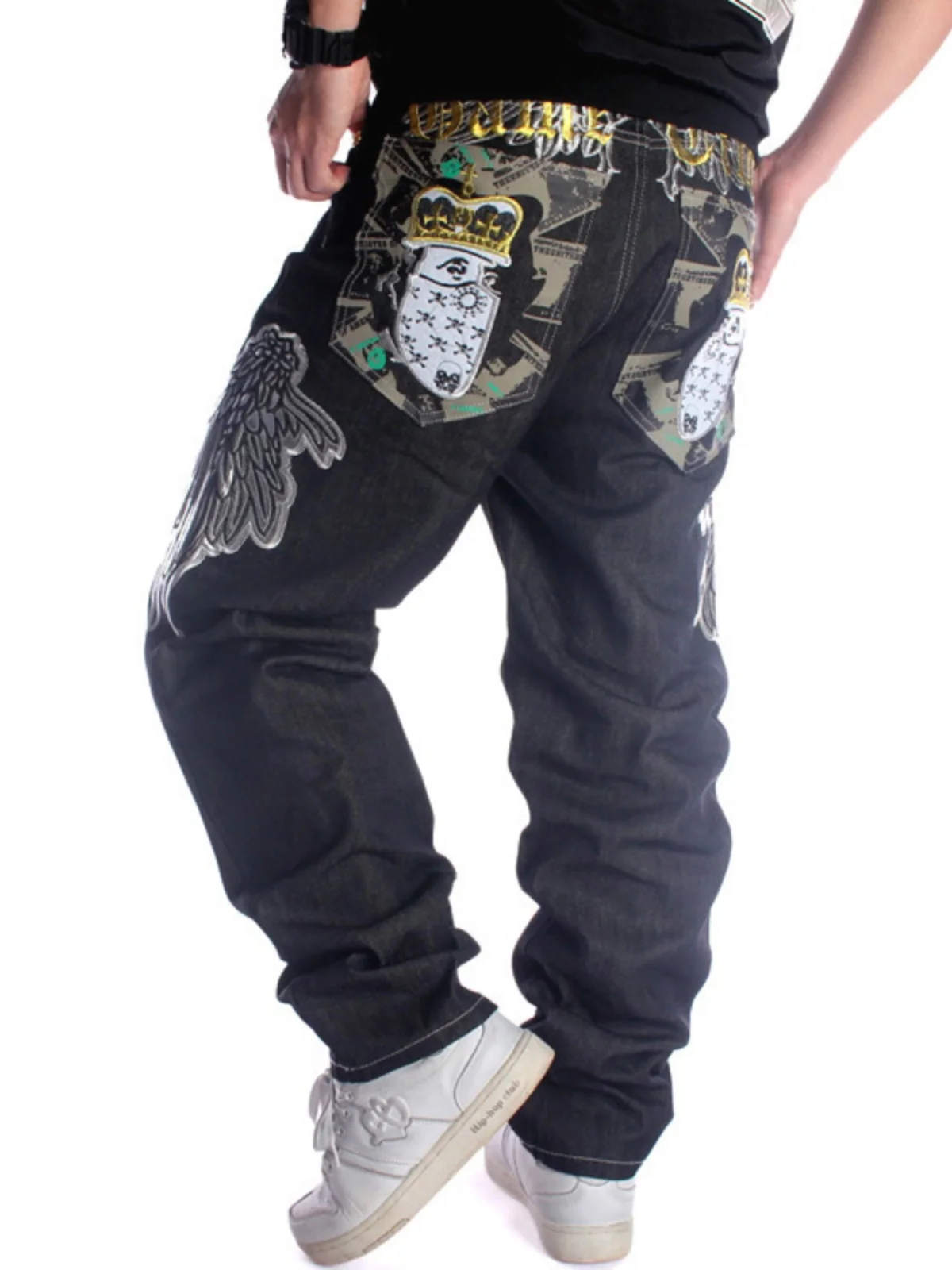

Loose Straight Leg Jeans Men's Streetwear Skateboarding Long Trousers Embroidered Wings Y2K Denim Big Size Jeans Casual Faion