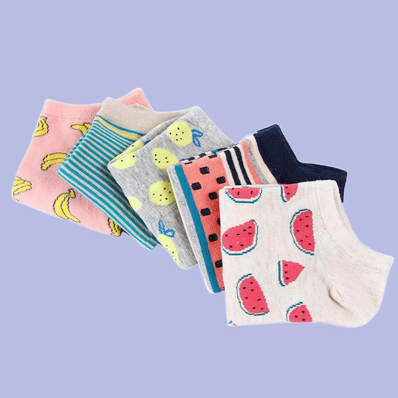 5/10 Pairs New Fresh Socks Women Summer Comfortable Cotton Ladies Socks Solid Color Fruit Socks Breathable Invisible Boat Socks