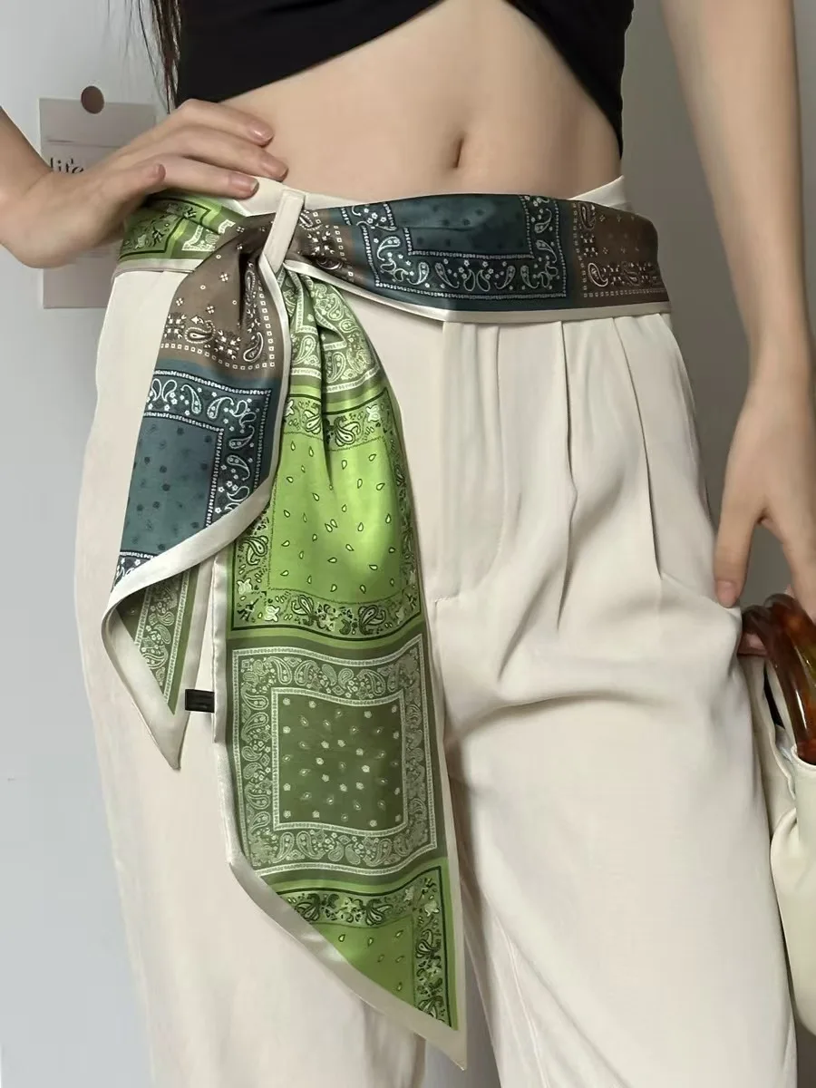 Neuer Langer Seidenschal für Damen, Luxuriöses Paisley-Muster Stirnband, Weicher Satin-Schal, Handtaschenband, Foulard, Hijab, Halstuch, Haarband – Detail 8