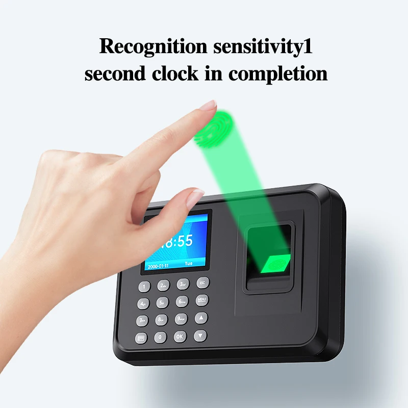 جهاز حضور وانصراف ببصمة الإصبع مقاس 2.4 بوصة يدعم 15 لغة 100000 ساعة في السجلات ووقت حضور الموظف وإدارة بيانات USB