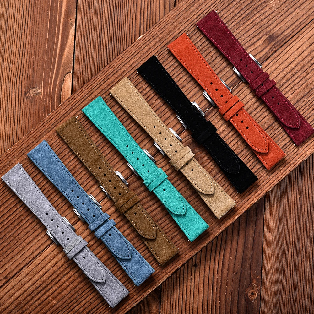 Tali Jam Tangan Kulit Suede Premium 18Mm 19Mm 20Mm 22Mm Tali Antik Rilis Cepat untuk Pria Wanita Tali Jam Tangan Lembut Nyaman