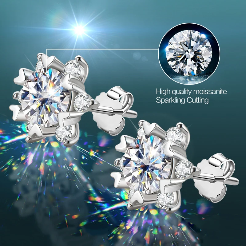 

S925 Silver Moissanite Snowflake Earrings for Women Fashionable and Classic 6-claw Design As a Valentine's Day Gift for Friends