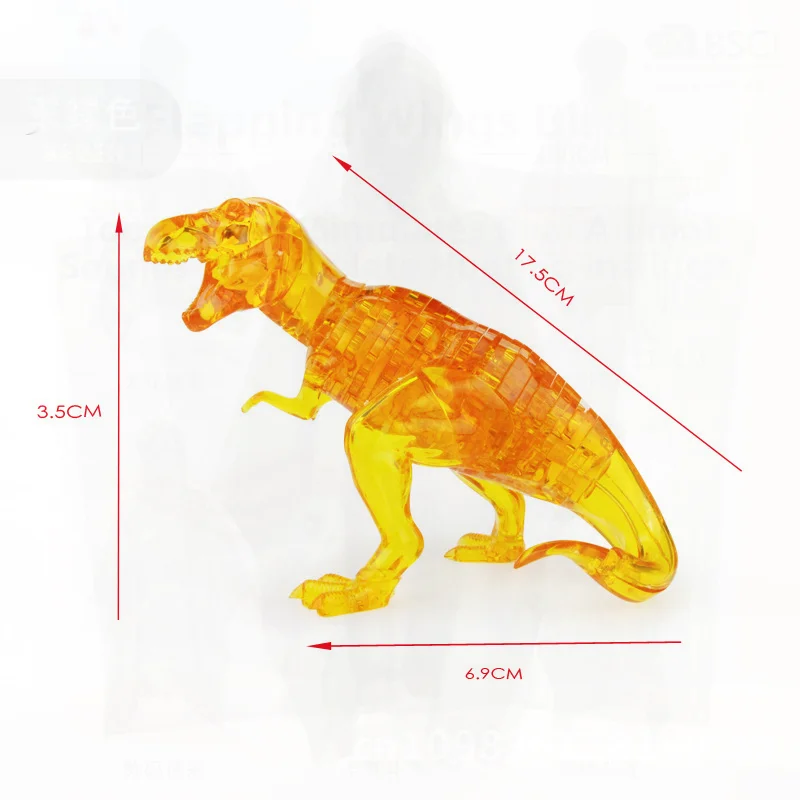 Blocos de construção de cristal de dinossauro transparente 3D DIY brinquedos educativos para adolescentes PS material caixa colorida embalagem