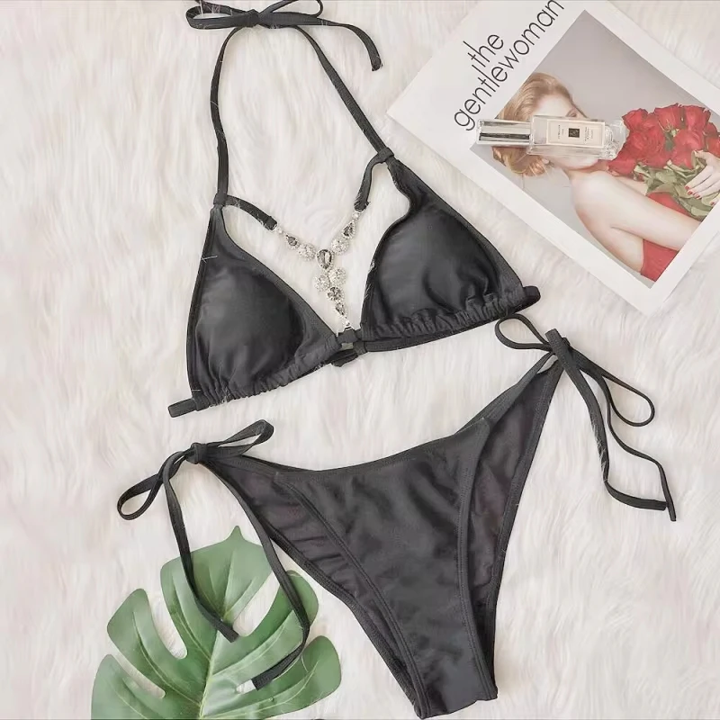 Swimwear Sexy Hollow Out Vintage Crystal Bikini Tie Women's Swimsuit