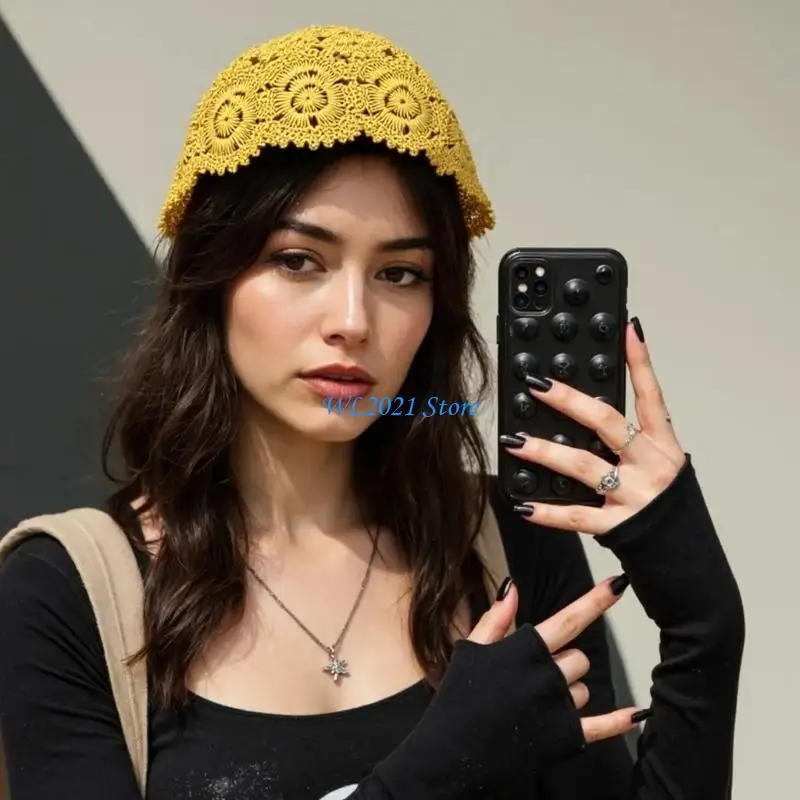 

G5GC Stylish Japanese Styles Crochet Pullover Hat Hat for Fashion Youth Women Spring Headpiece Soft Comfortable Wear