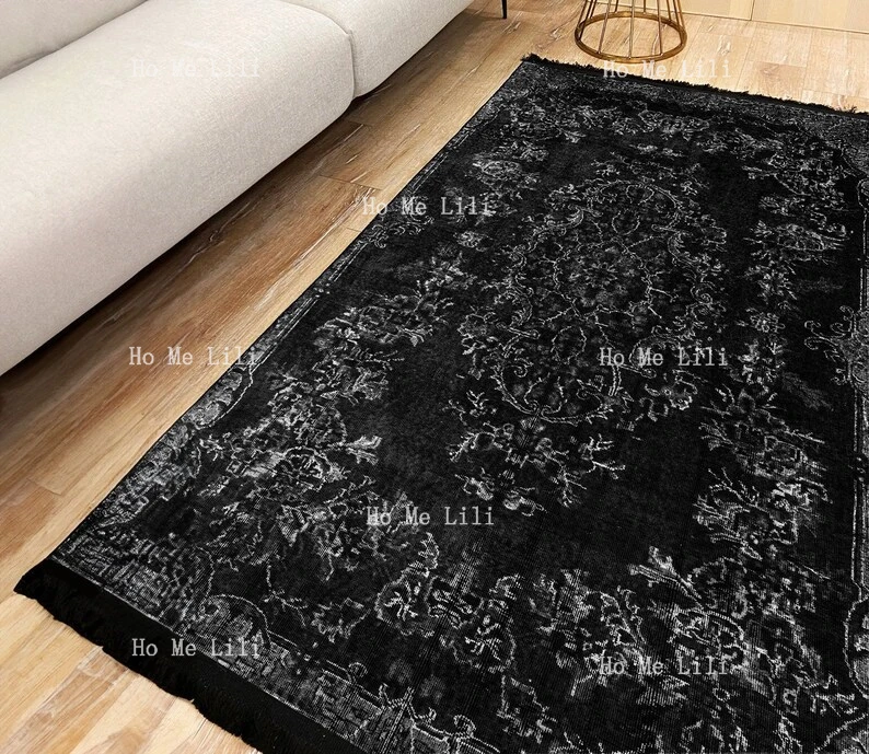 Turkish Vintage Black Rug Kilim Stain And Dust Resistant Black Carpet