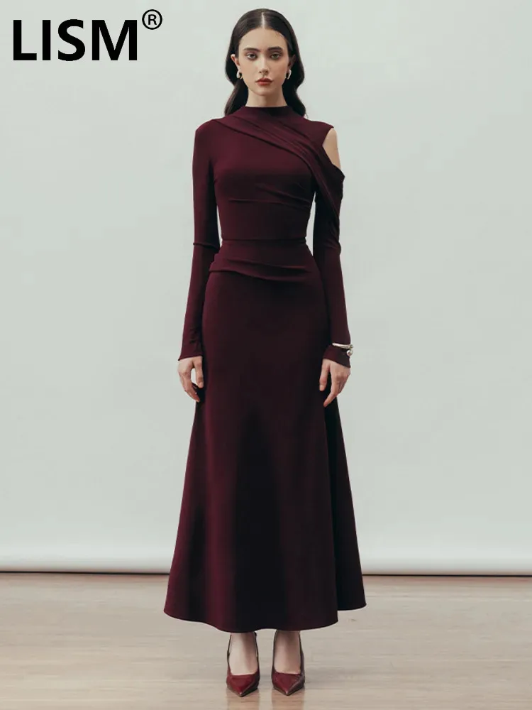 LISM Mode frauen Abendkleid Oansatz Aushöhlen Design Plissee Hohe Taille Elegante Party Gestrickte Kleid 2024 Herbst Neue