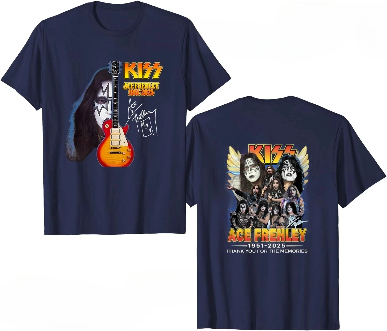تي شيرت Ace Frehley Legendary 1951-2025 الجديد ذو التوقيع التذكاري متعدد الألوان الفاخرة الراقية لكل من الرجال والنساء قمة Y2k للصيف #3