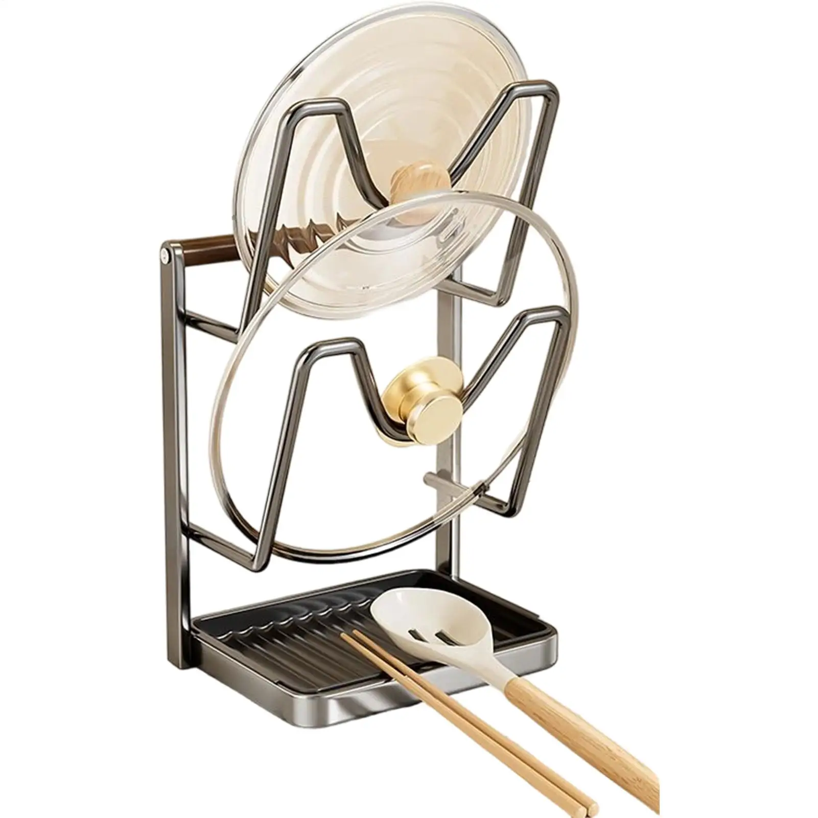 

Держатель крышки кастрюли, нержавеющая стойка из углеродистой стали, кухонная сковорода, держатели крышки кастрюли для разделочной доски, тарелки, ложки, вилки, лопатки