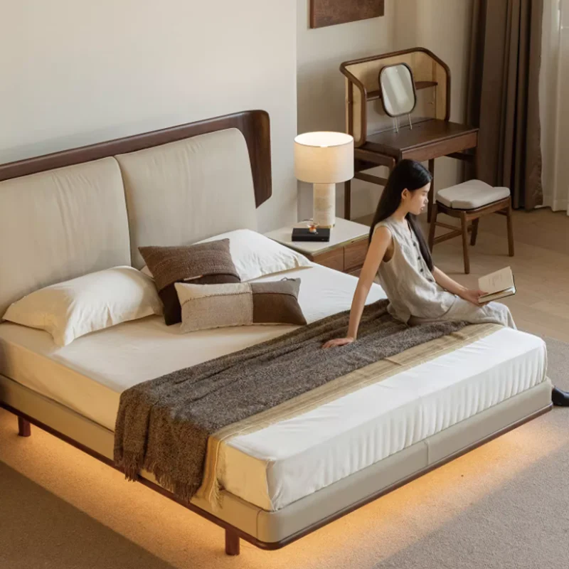 Double Children Bed Wooden Space Saving Bedroom Frame Sleeping Design Safe Bed Simple Leather Letto Matrimoniale Hotel Furniture