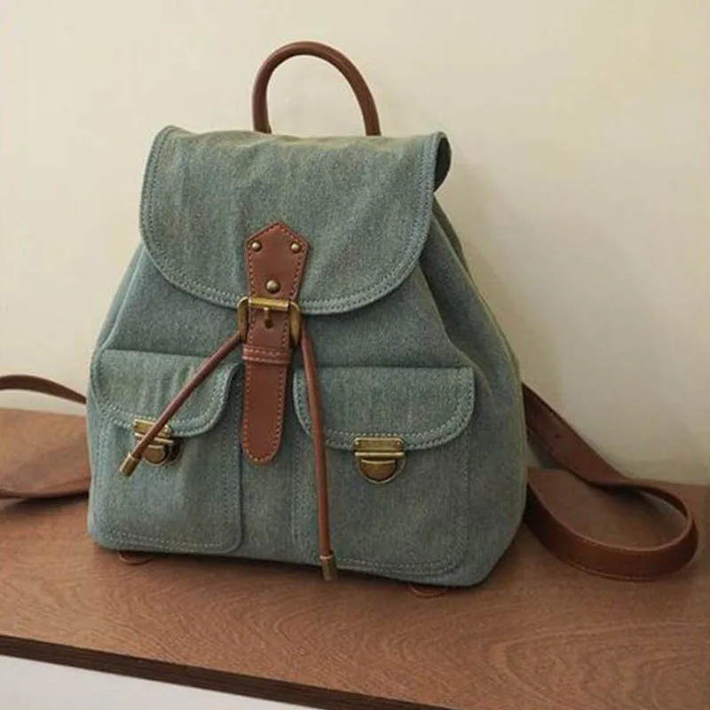 Denim Feminina Backpack Women Vintage Shoulder Bags 2024 Fashion Cover Ladies Designer Korean Double Pocket School Backpack New