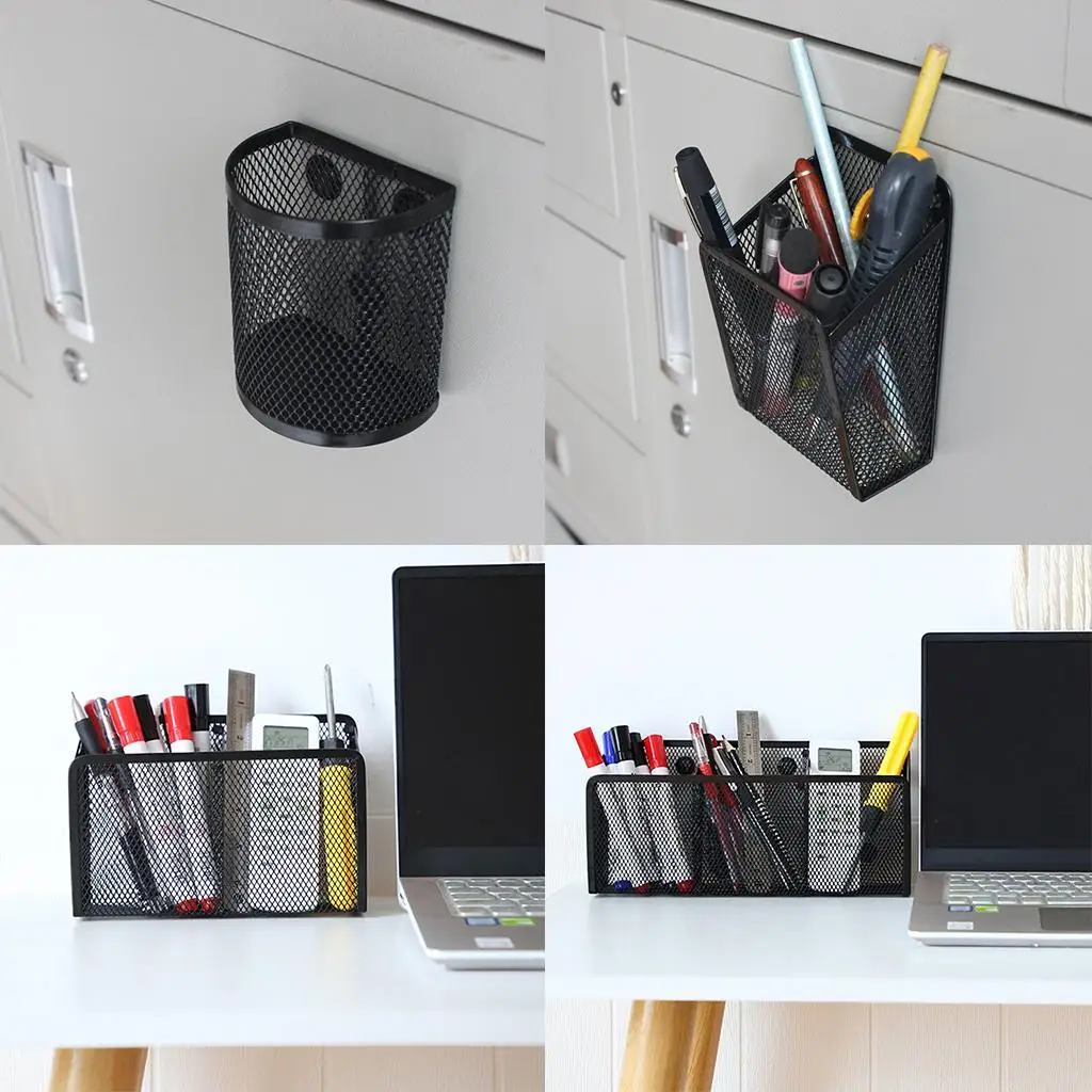 Magnetic Pencil Holder Mesh Storage Basket for Desk Organization Iron Wire Basket for Pens Markers and Office Accessories