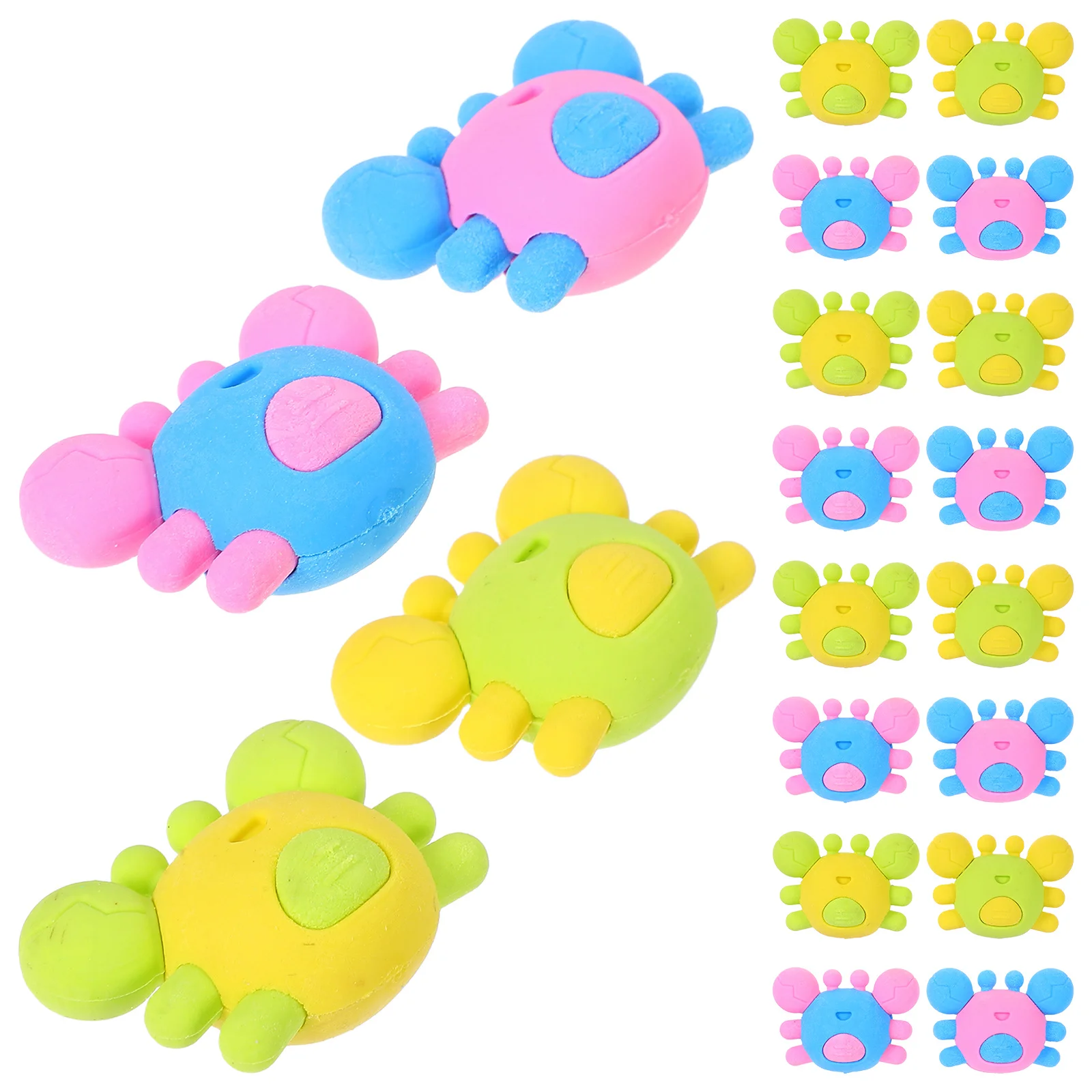 

20 Pcs Cartoon Erasers School Stationery Small Plastic Adorable Crab-shaped Supplies Pencil Animal