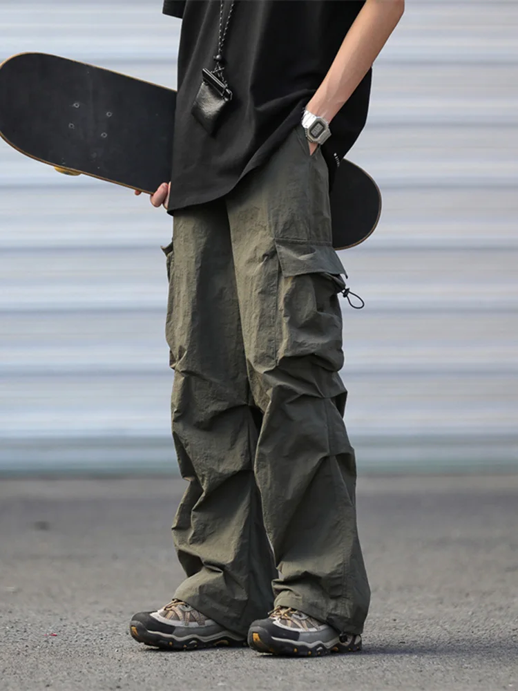 

Men's Summer Thin Qui Dry Straight Leg Casual Long Trousers Parachute Workwear Pants Loose Fit Comfortable Breathable